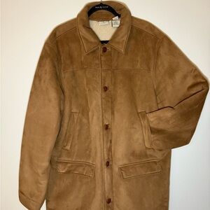 L.L. Bean Vintage Men's Brown Faux Suede Sheep Fur Lined Cattleman’s Jacket